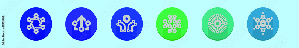 set of nano technology cartoon icon design template with various models. vector illustration isolated on blue background set of nano technology cartoon icon design template with various models. vector illustration isolated on blue background