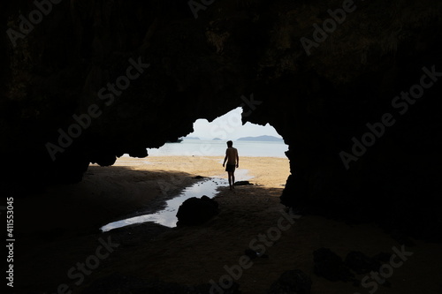 Exploring a cave on a remote island in Thailand