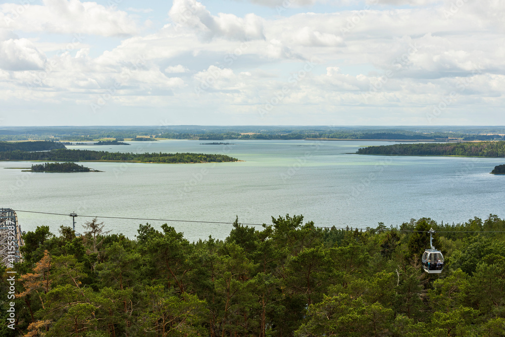 Beautiful Baltic sea view with cable car. Beautiful summer nature backgrounds. Sweden, Europe. Beautiful Baltic sea view with cable car. Beautiful summer nature backgrounds. Sweden, Europe.