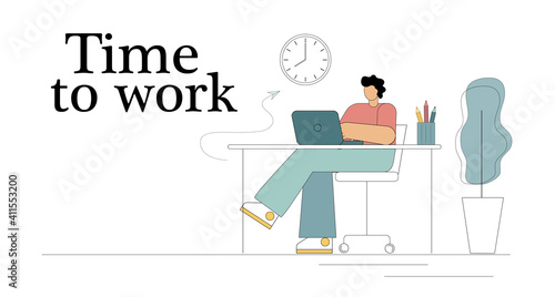 Time to work. Time concept. Effective use of time. Self-motivation. Vector illustration