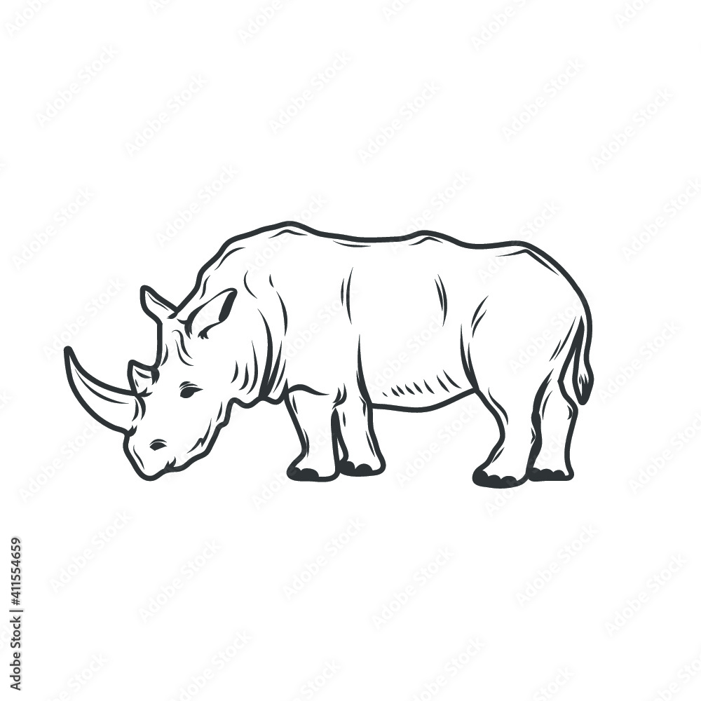 African rhino isolated on white. Vector illustration.