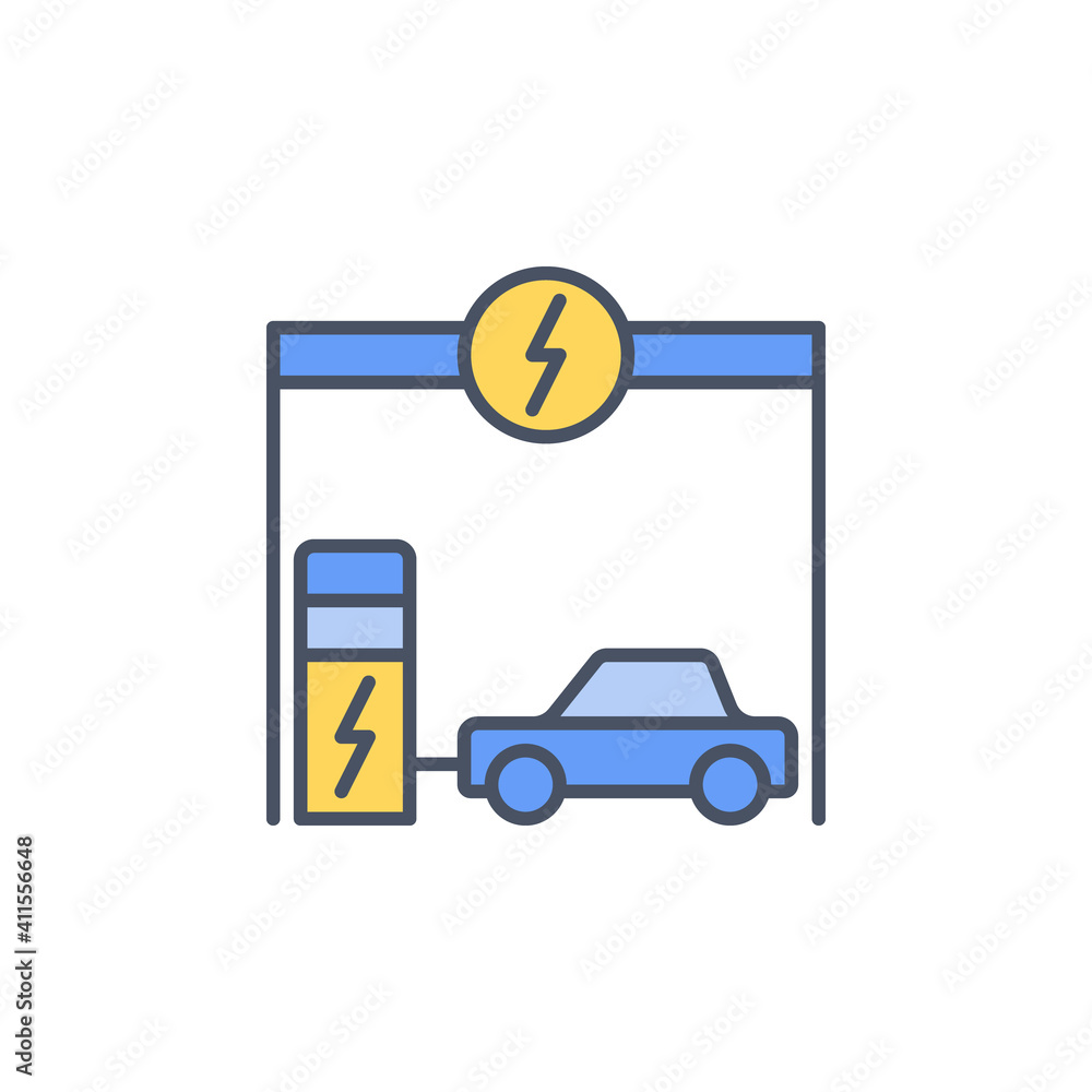 Charging EV vector concept creative icon or design element Charging EV vector concept creative icon or design element