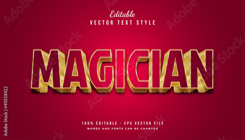Magician Text Style in Red and Gold with Embossed Effect