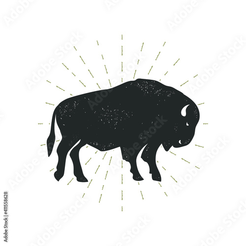 Bison with grunge effect isolated on white. Vector illustration.
