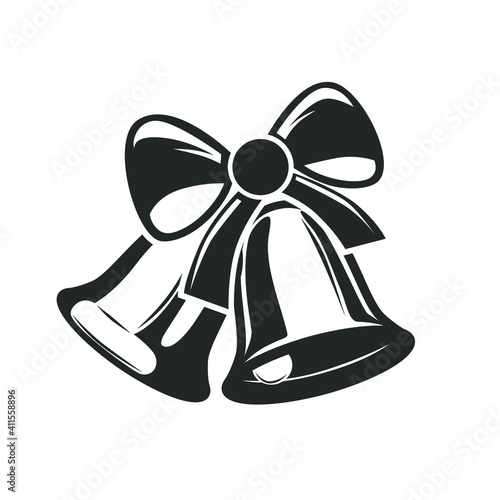 Christmas bell with ribbon isolated on white. Vector illustration.