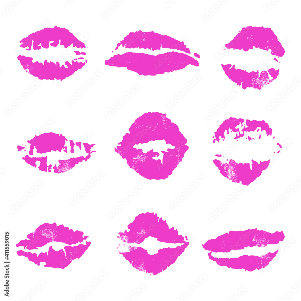 Collection of lipstick marks isolated on white. Vector illustration ...