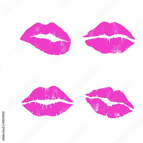 Collection of lipstick marks isolated on white. Vector illustration.