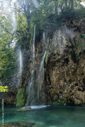 Waterfall cascade in Plitvice Lakes in Croatia summer