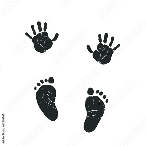 Baby's hand prints and footprints isolated on white. Vector illustration.