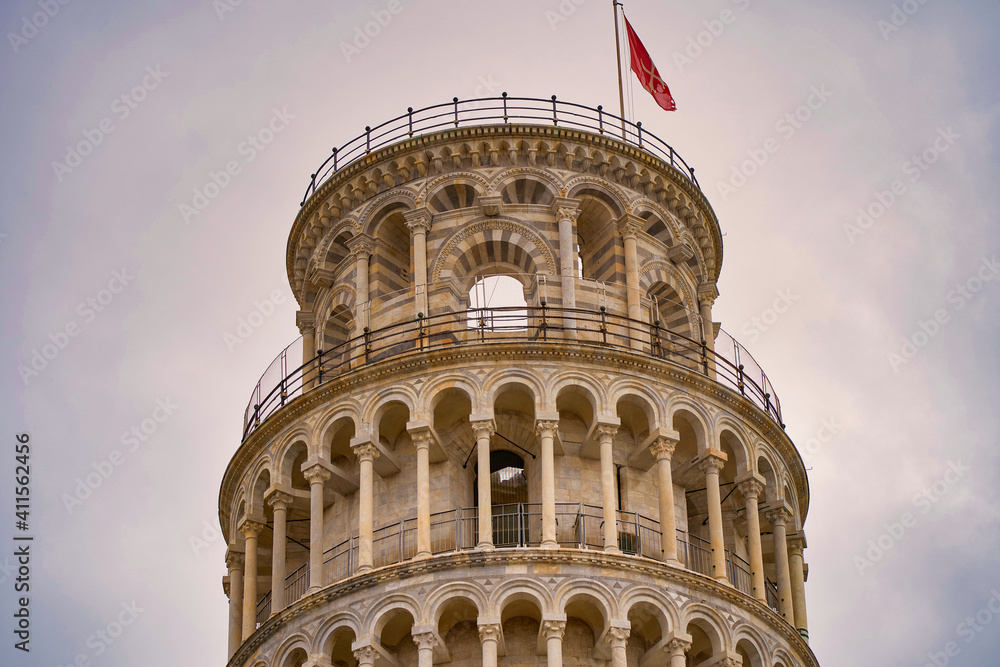 Detail of the top of the Tower of Pisa Tuscany Italy