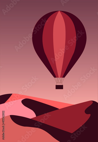 landscape in warm colors. balloon . desert
