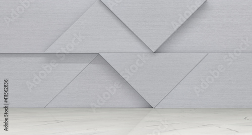 Empty Room With Metal Pattern Wall and Polished Marble Floor (3d illustration)