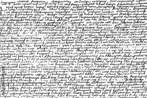 Grunge texture of handwritten illegible text written sloppily. Handwritten text, unreadable handwriting. Vector illustration. Overlay Template.