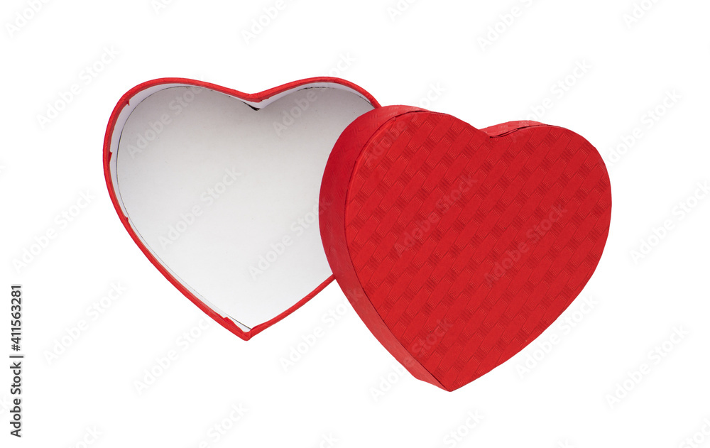 Red box in shape of heart. Gift box for Valentine's Day.