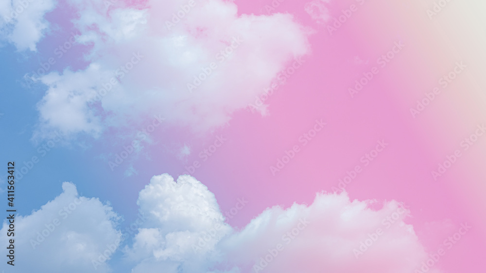beauty soft yellow sweet pastel with fluffy clouds on sky. multi color rainbow image. abstract fantasy growing sweet light
