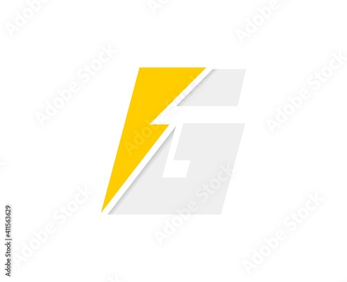 G letter logo, vector font with lightning flash power icon