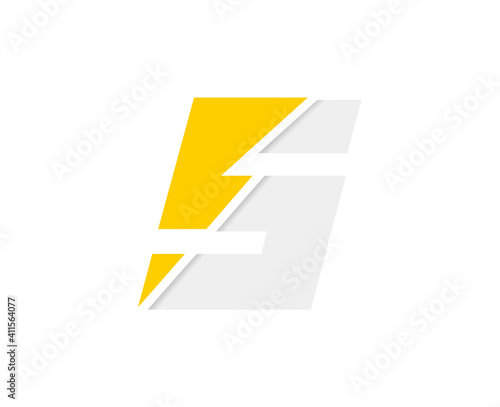 S letter logo, vector font with lightning flash power icon