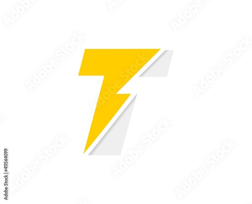T letter logo, vector font with lightning flash power icon