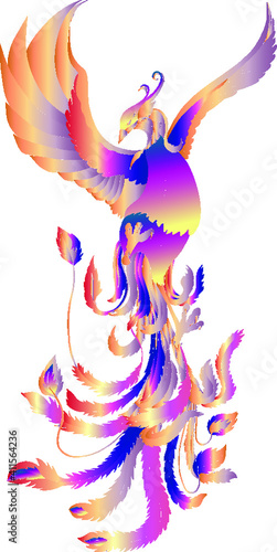 Phoenix Fire bird illustration and character design.Hand drawn Phoenix tattoo Japanese and Chinese style,Legend of the Firebird is Russian fairy tales and it is creature from Slavic folklore.