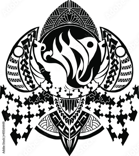 Girl zodiac or Virgo zodiac and tribal tattoo.Ethnic themes can be used as body sleeve tattoo or ethnic backdrop.