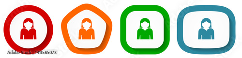 Profile avatar vector icon set, flat design buttons on white background for webdesign and mobile phone apps