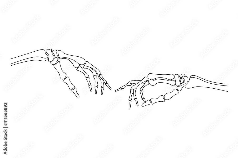 Bones of two hands, the creation of adam Michelangelo inspired art.  Abstract minimalist illustration tattoo for print, textile, posters. Stock  Vector | Adobe Stock