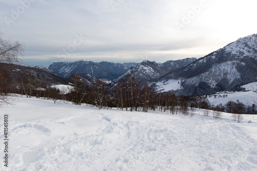 View of landscape in val cavargna during winter trekking