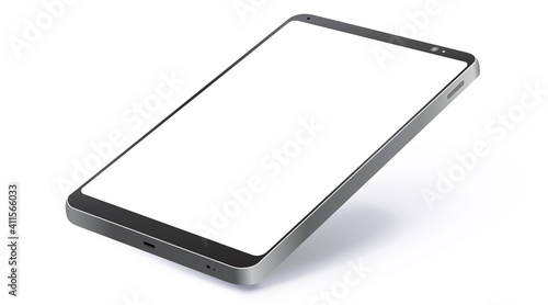 Black Tablet Computer Realistic Vector Mockup With Perspective View. Tablet PC Screen Isolated on White Background.