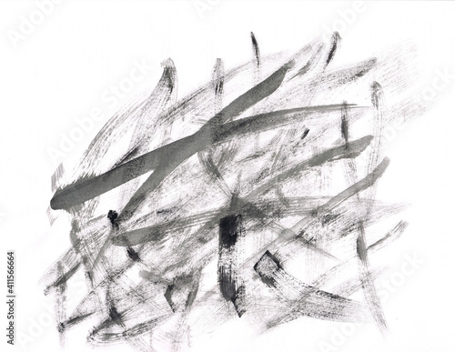 abstract black smeared paint strokes on white background © pcperle
