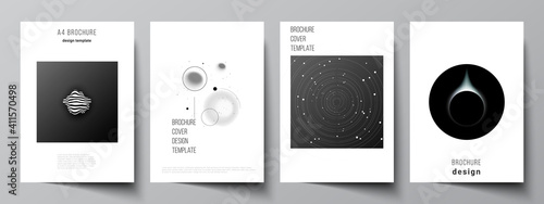 Vector layout of A4 format cover mockups design templates for brochure, flyer layout, booklet, cover design, book design, brochure cover. Tech science future background, space astronomy concept.