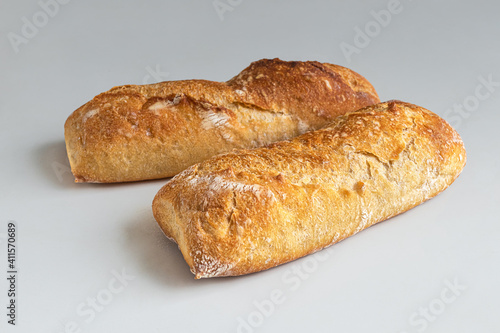 Two French mini baguettes with a delicious crispy crust