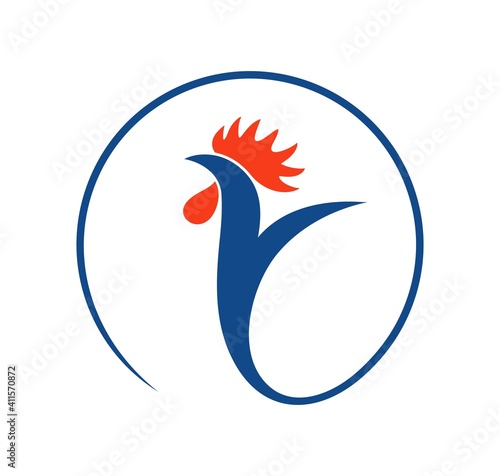 French rooster logo. Isolated rooster on white background