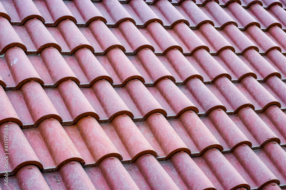Roof tiles close up side view background