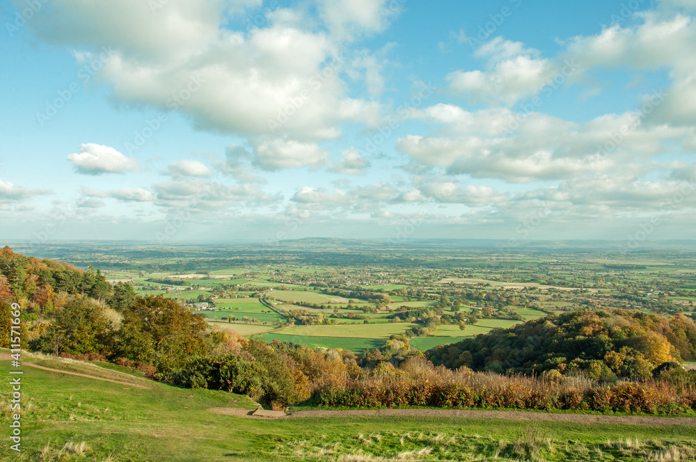 Malvern hills scenery in the English countryside.