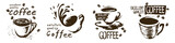 Vector set of drawn coffee cup logos on white background