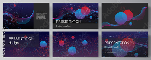 Vector layout of the presentation slides design business template, multipurpose template for presentation brochure. Artificial intelligence, big data visualization. Quantum computer technology concept