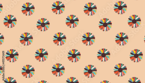 Flowers on a light background seamless pattern. Trendy illustrated vector drawing for corporate identity, stationery, packaging and wallpaper. Minimalistic floral background. Flower forms