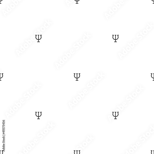 Black Greek letter Psi seamless pattern on white background. Neuropsychology and psychology wallpaper.