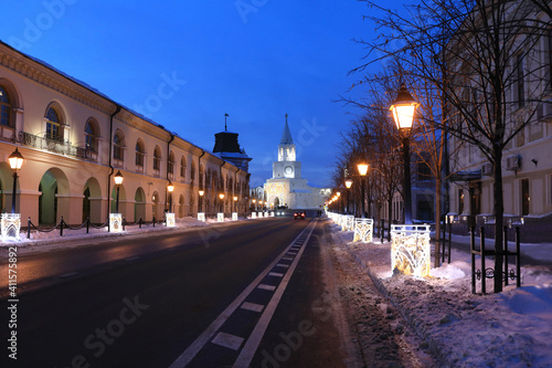 Kremlin street Kazan in winter at night