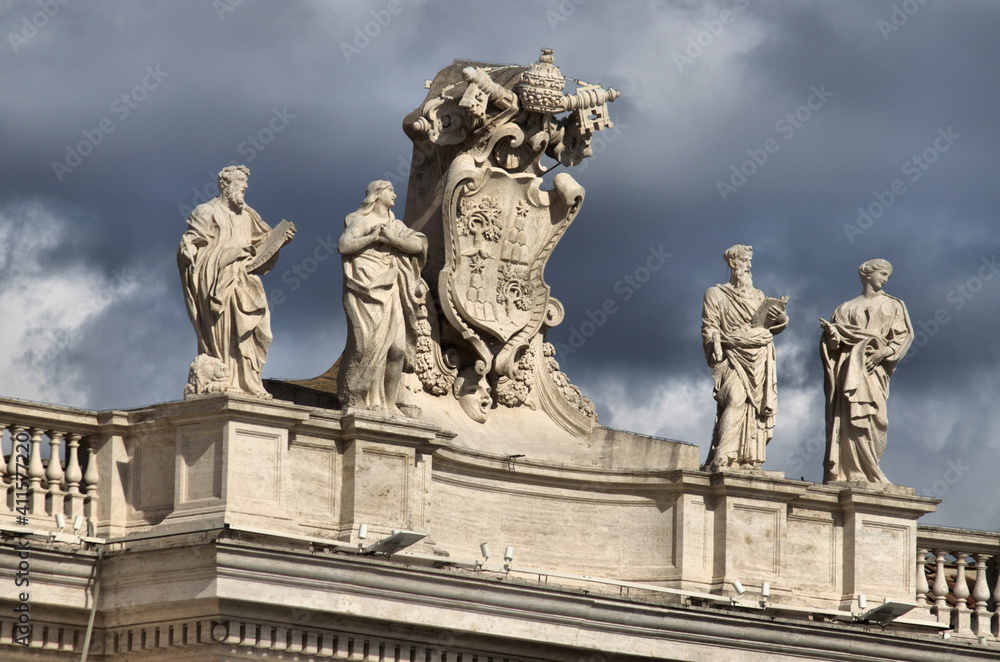 Statues on top of Saint Peter Basilica. Rome, Italy
