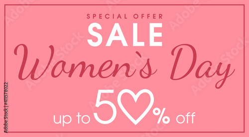 Women's Day Sale. Discounts of up to 50 percent. Horizontal text banner.