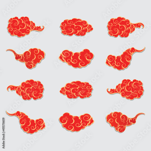 Vector illustration set of Traditional Chinese cloud. chinese new year, japan culture, imlek. 