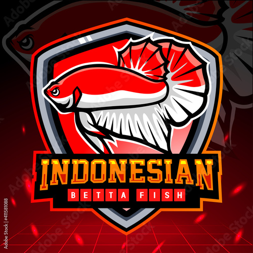 Indonesian flag betta fish mascot. esport logo design