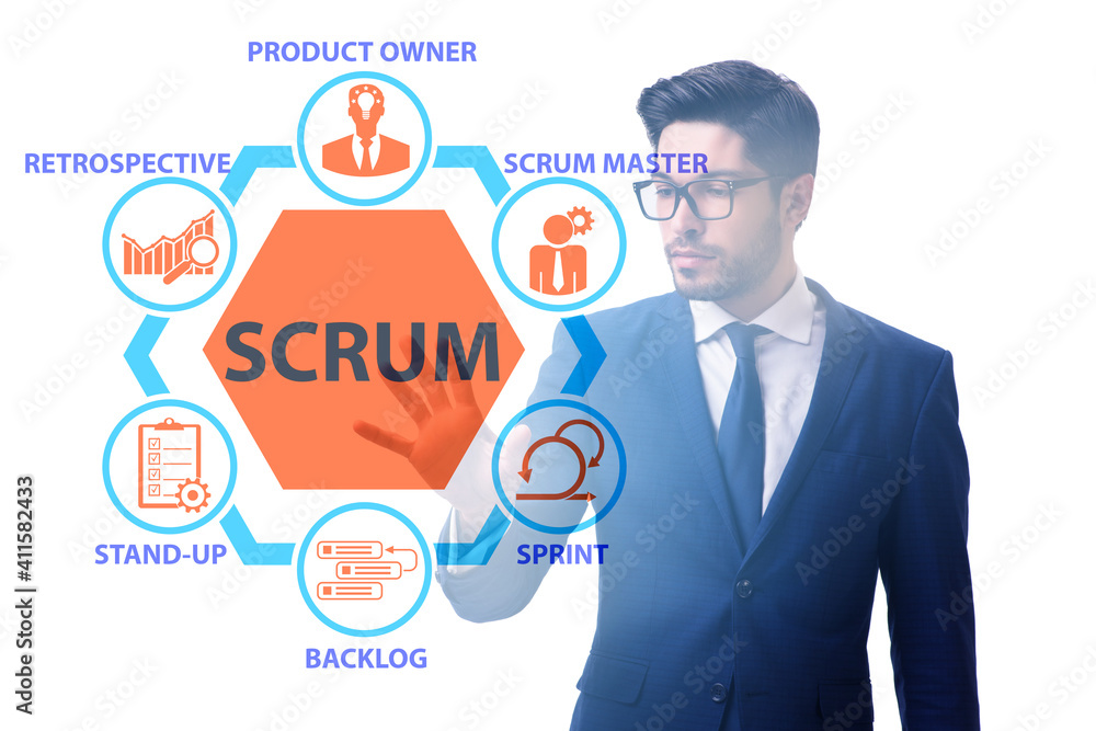 Businessman in SCRUM agile method concept Businessman in SCRUM agile method concept