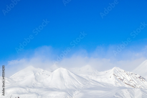 Snowy mountains landscape in Gudauri, Georgia