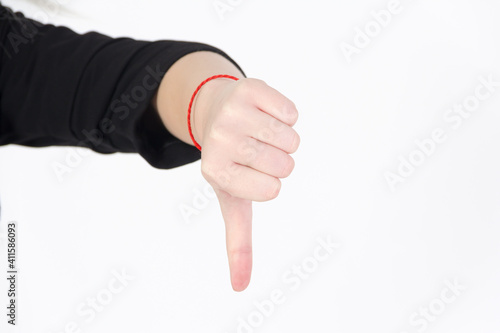 Female hand gesture isolated white background.