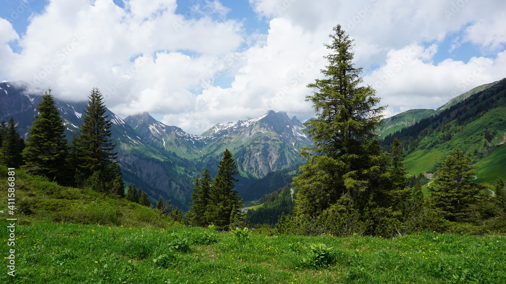 the hiking trail from the Kalbelesee to the Korbersee in Vorarlberg, Austria, June