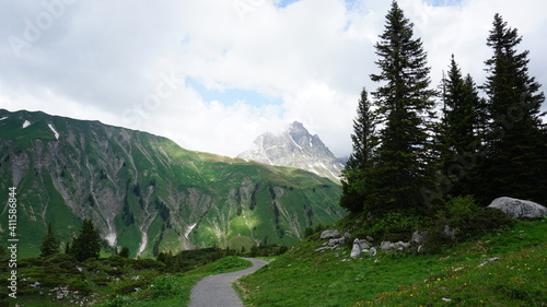 the hiking trail from the Kalbelesee to the Korbersee in Vorarlberg, Austria, June