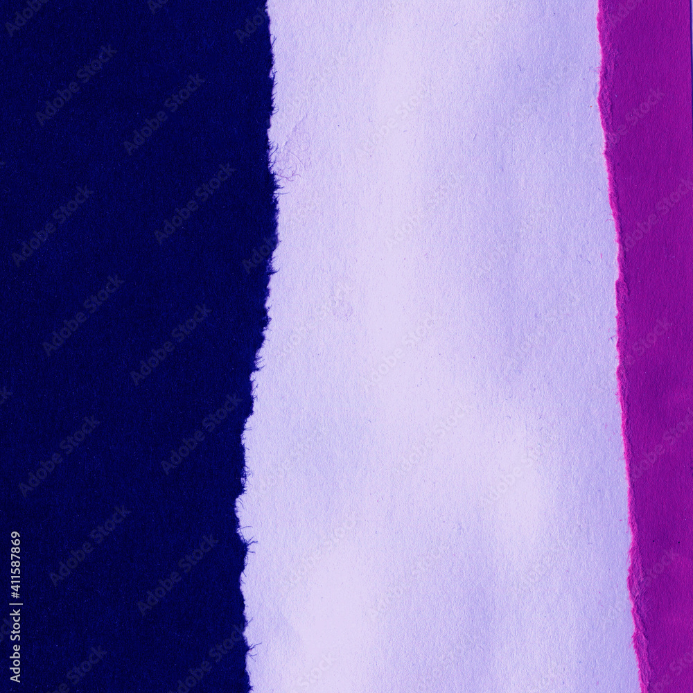 Violet Ripped Paper lue and violet torn paper collage close-up. Texture made from various ...