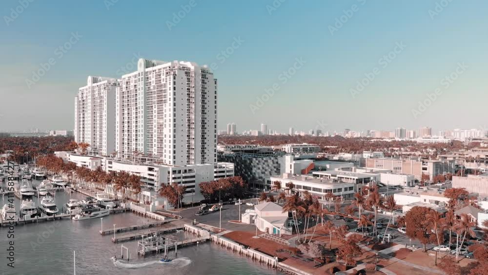 Aerial view of Miami skyline from city islands